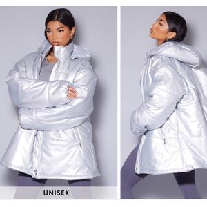 PrettyLittleThing Metallic Silver Unisex Extreme Oversized Puffer Coat Sz Large